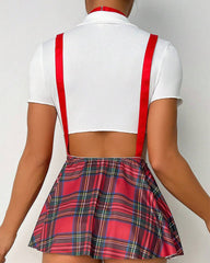 Sexy Plaid Suspender Skirt with Matching Panties