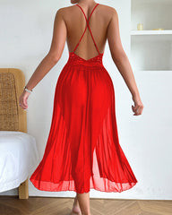 Sexy Shiny Suspender Mesh Nightgown