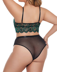 Plus Size V Neck Lace Bodysuit – One-Piece Teddy Babydoll Mesh Nighty