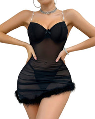Sexy See-Through Slim Fit Temptation Suspender Nightdress(With pants)