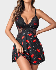 Sexy Lace-Trim Babydoll T-Shirt Nightgown with Side Slit