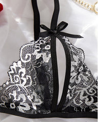 Sexy 2-Piece Lace Lingerie Set – Sheer Floral Design with Bows