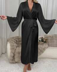 Sexy Long Silk Long-Sleeve Tie Robe