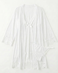 Sexy 3-Piece Lingerie Set for Women – Mesh Kimono Robe & Lace Babydoll Dress