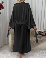 Sexy Long Silk Long-Sleeve Tie Robe