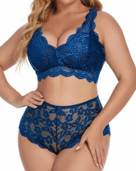 Sexy Plus Size Lace Bralette & High Waist Panty Set