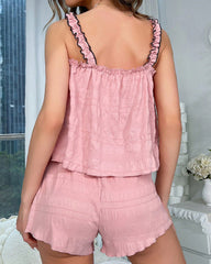 Cozy Frill Trim Bow Front Pajama Set
