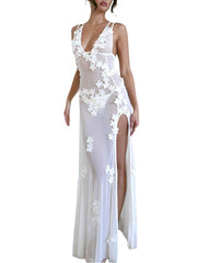 Summer Beach Vacation Maxi Dress – 3D Floral Backless Sexy Dress