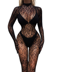Enchanting Delight Black long sleeveone-piece Bodystocking(Buy 1 Get 1 FREE)