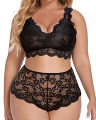 Sexy Plus Size Lace Bralette & High Waist Panty Set