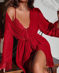 Women Sexy Solid Color Lace Splice nightdress