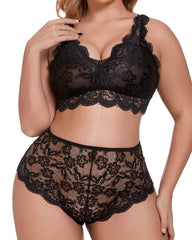 Sexy Plus Size Lace Bralette & High Waist Panty Set