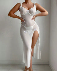 Sexy See-Through Mesh High Slit Halter Dress