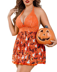 Plus Size Lace Mesh Babydoll Chemise Sleepwear