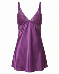 Elegant V-Neck Satin Nightdress with Lace Trim