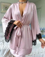 Sexy Backless Long-Sleeve Silk Robe