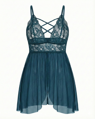 Sexy Plus Size Babydoll – V Neck Lace Snap Crotch Nightwear