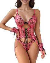 Thin Strap Heart Embroidered Lingerie Set