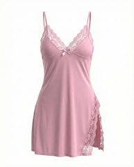 Sexy Milk Silk Lace Babydoll Nightdress with Side Slit