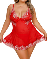 Sexy Plus Size Lace Suspender Babydoll Nightdress