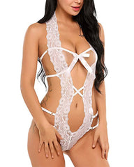 Sexy Lace Deep V Halter One-Piece Bodysuit