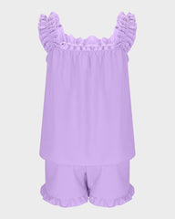 2-Piece Soft Pajama Set with Ruffle Tank Top & Shorts