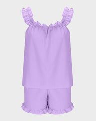 2-Piece Soft Pajama Set with Ruffle Tank Top & Shorts