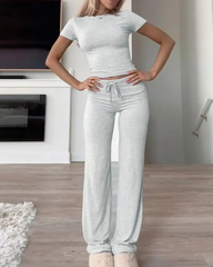 Casual Short-Sleeve Tee & Drawstring Pants Lounge Set