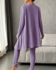 Women's Solid Ribbed Tank Top & Pants & Open Front Long Sleeve Outwear