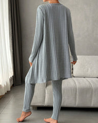 Women's Solid Ribbed Tank Top & Pants & Open Front Long Sleeve Outwear