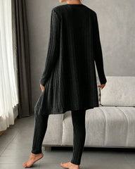 Women's Solid Ribbed Tank Top & Pants & Open Front Long Sleeve Outwear