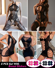 Five Sets Women’s Sexy Hollow Fishnet Set with Pasties