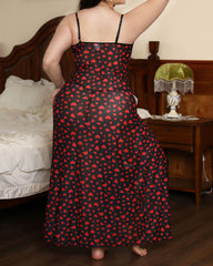 Sexy Sheer Backless Long Nightdress Set with Side Slit & Panty