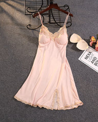 Sexy Contrast Lace V-Neck Satin Babydoll Nightgown