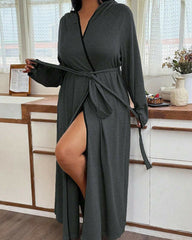 Women’s Long Sleeve Bathrobe – Cozy Casual Robe with Belt