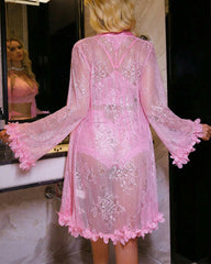 Sexy French-Style Sheer Lace Lingerie Set – Camisole, Shorts & Robe