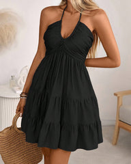 Sexy V-Neck Spaghetti Strap Ruffle Dress