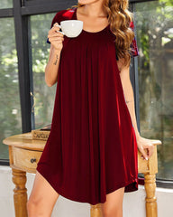 Soft Short Sleeve Crew Neck Lounge Sleep Dress