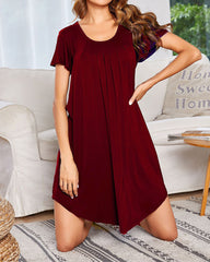 Soft Short Sleeve Crew Neck Lounge Sleep Dress