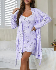 Sexy Lace Print Cami Nightdress & Robe Two-Piece Set