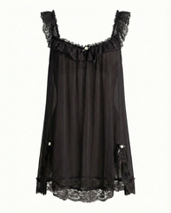 Sexy Sheer Mesh Lace Trim Nightdress with Bow & Briefs