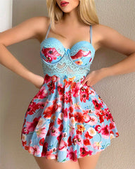 Women's Lace Underwire Floral Babydoll Nightgown Flowy Lingerie