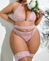 Women’s Lace Hollow Out Lingerie Set – Floral Embroidered Underwear with Garter Belt