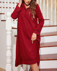 Christmas Red Plaid Long Nightgown – Loose Fit Loungewear