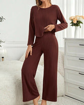 Women’s Ribbed 2-Piece Loungewear Set – Long Sleeve Top & Pants