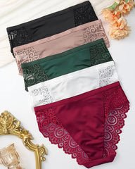 6-Pack Sexy Satin Lace Trim Panties – Comfortable Underwear Briefs