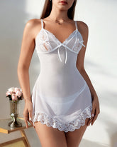 Sexy deep V suspender nightgown mesh fabric suspender nightdress