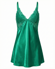Elegant V-Neck Satin Nightdress with Lace Trim
