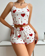 Cute Strawberry Print Cami & Shorts Pajamas