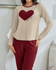 Women’s Heart Print Pajama Set – Long Sleeve Top & Pants Loungewear